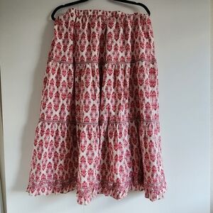 Max Studio Red Floral Tiered Boho Midi Skirt XL | Flowy Cottagecore